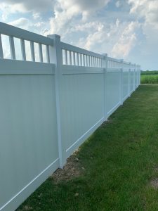 Burlington Fence Contractor Danoski 6  White TriMax with Vertical Topper 2 225x300